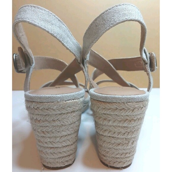 Lucky Brand Sandals Sz 8.5 Strappy Espadrille Wedge Heel Natural & Gold Metallic - Picture 8 of 16